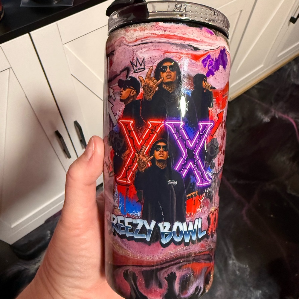Custom Breezy Bowl XX Travel Tumbler Pink Purple Handmade 4in1 Can Cooler
